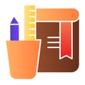 Stationery and notebook flat icon. School or office supply, book and cup with pencil and ruler. Education vector design Royalty Free Stock Photo