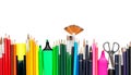 Stationery office school college tools supplies white background Royalty Free Stock Photo