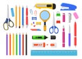 Stationery for office work - flat design style objects set Royalty Free Stock Photo