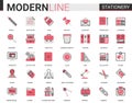 Stationery red black flat line icon vector illustration set, linear school and business office supplies symbols Royalty Free Stock Photo