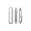 Stationery ruler and pencil hand drawn sketch icon