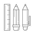 Stationery ruler and pencil vector line icon.