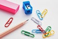 Stationery school supplies on white background Royalty Free Stock Photo