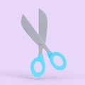 Stationery scissors 3d icon. Sharp tool with red handles for cutting paper and fabric. Classic equipment for hairdressers and