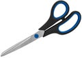 Stationery scissors with plastic handle, on white background in insulation Royalty Free Stock Photo