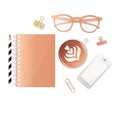Stationery set notepads, paper clips, scissors, paper, pencils and buttons Royalty Free Stock Photo