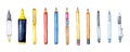 Stationery set pens pencils watercolor Royalty Free Stock Photo