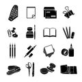 Stationery set of vector icons. Black flat office tools isolated on white background Royalty Free Stock Photo