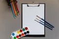 Stationery for students, students on a grey background. Ready for school Royalty Free Stock Photo