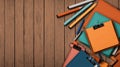 Stationery supplies on wooden background Royalty Free Stock Photo