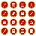 Stationery symbols icon red circle set