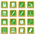 Stationery symbols icons set green