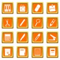 Stationery symbols icons set orange