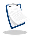 Stationery tablet with clip and stack of papers to sign. Tablet for keeping list, application for dismissal, employment. Cartoon