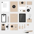 Stationery template design with coffee house elements. With blank, name card, envelope, paper bag, badge, etc.