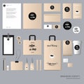 Stationery template design with coffee house elements. With blank, name card, envelope, paper bag etc