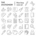 Stationery thin line icon set. Office symbols collection, vector sketches, logo illustrations, web signs, outline style Royalty Free Stock Photo