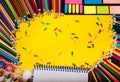 Stationery on yellow background. Education concept. Back to school Royalty Free Stock Photo