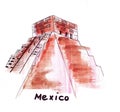 stationIllustration Landmark sketching sun pyramid in Mexico Royalty Free Stock Photo
