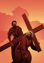 Simon of Cyrene Helps Jesus Carry His Cross Royalty Free Stock Photo