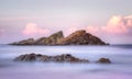 Statis Rock off Sugarloaf Bay Seal Rocks NSW Australia at sunse Royalty Free Stock Photo