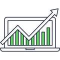 Statistic chart on laptop computer screen icon