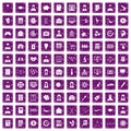 100 statistic data icons set grunge purple Royalty Free Stock Photo