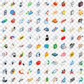 100 statistic data icons set, isometric 3d style