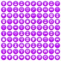 100 statistic data icons set purple Royalty Free Stock Photo