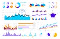 Statistic graph. Graphic bars, round infographic pie charts, circle comparison diagrams, finance business presentation