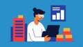 Statistical Analysis A data scientist using a calculator and a stack of reports filled with data illustrating the