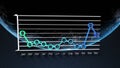 Statistical data processing over close up of a sinning globe against blue background