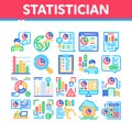 Statistician Assistant Collection Icons Set Vector