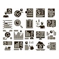 Statistician Assistant Glyph Set Vector Royalty Free Stock Photo