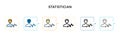 Statistician vector icon in 6 different modern styles. Black, two colored statistician icons designed in filled, outline, line and