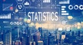 Statistics with aerial view of city skylines Royalty Free Stock Photo