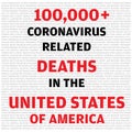 Statistics calligraphy noting more than 100,000 causalities in United States of America due to COVID-19 Coronavirus vector Royalty Free Stock Photo