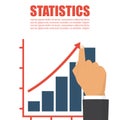 Statistics concept, growing business graph. Businessman manages financial growth graph. Template investment. Vector illustration