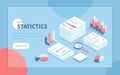 Statistics, document analysis, data collection. Research and information processing. Stacks of documents with graphs, charts