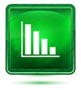 Statistics down icon neon light green square button Royalty Free Stock Photo