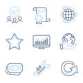 Statistics, Eco energy and Loyalty points icons set. Escalator, Star and Reload signs. Vector