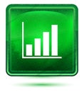 Statistics icon neon light green square button Royalty Free Stock Photo