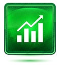 Statistics icon neon light green square button Royalty Free Stock Photo