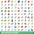 100 statistics icons set, isometric 3d style