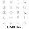 Statistics, infographics, data, chart, number, graphic, analytic, static concept line icons. Editable strokes. Flat