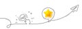 Statistics line icon. Column graph chart sign. Continuous line with plane. Vector