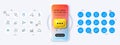 Statistics, Target and Chemical hazard line icons. For web app, printing. Phone mockup with 3d chat icon. Vector