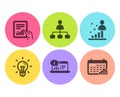 Stats, Idea and Document icons set. Management, Online documentation and Calendar graph signs. Vector Royalty Free Stock Photo