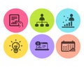 Stats, Idea and Document icons set. Management, Online documentation and Calendar graph signs. Vector