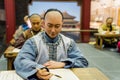 Statue of acient Chinese student of Qing Dynasty take the examinations, located in Nanjing, China